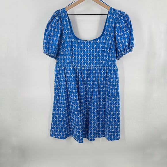 Rhode x Target NWT Blue Puff Sleeve Mini Dress Smocked Waist Cotton Size L Large - Picture 10 of 10